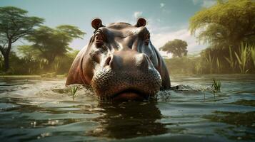 AI generated Hippopotamus high quality background photo