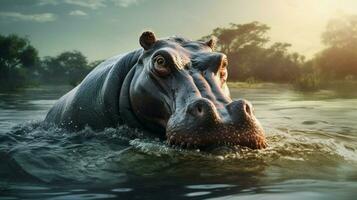 AI generated Hippopotamus high quality background photo