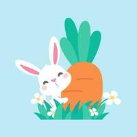 dibujos animados pequeño Conejo abrazando un Zanahoria Pascua de Resurrección huevo festival decorativo elementos vector