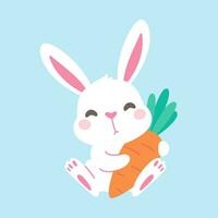 Cartoon little rabbit hugging a carrot easter egg festival decorative elements vector