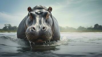 AI generated Hippopotamus high quality background photo