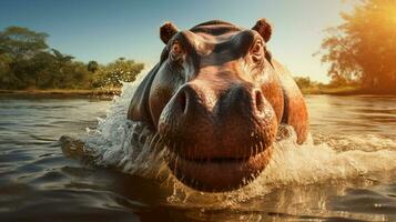 AI generated Hippopotamus high quality background photo