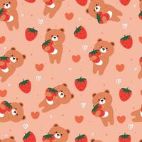 seamless pattern cartoon bear with strawberry. cute animal wallpaper illustration for gift wrap paper vector