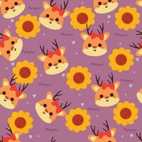 seamless pattern cartoon deer with flower. cute animal pattern, background and wallpaper for gift wrap paper vector