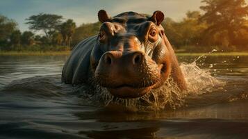 AI generated Hippopotamus high quality background photo