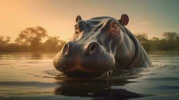 AI generated Hippopotamus high quality background photo