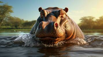 AI generated Hippopotamus high quality background photo