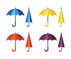 Set of umbrella icons. Open and folded umbrella vector illustration