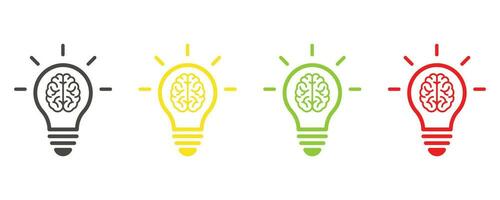 Light bulb and brain icon isolated on white background. Creative idea, mind, nonstandard thinking logo. vector