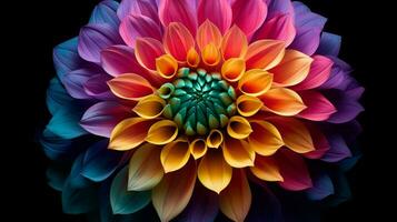 AI generated vibrant dahlia blossom a burst of multi colored beauty photo