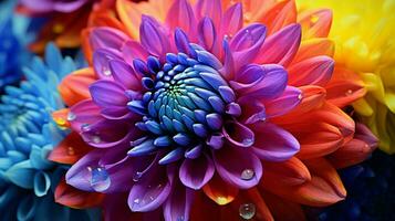 AI generated vibrant colors of a close up flower head in natural beauty photo