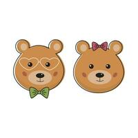 Two cute fall in love teddy bears. Funny cartoon kawaii romantic couple of bear. Perfect for Valentines Day card, tag, poster. vector