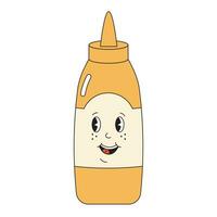 Jar of mustard in retro cartoon style. Hotdog sauce, mustard. vector