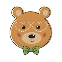 Cute teddy bear hipster in kawaii style. Funny bear icon with bow. vector