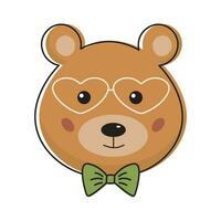 Cute teddy bear hipster in kawaii style. Funny bear icon with bow. vector