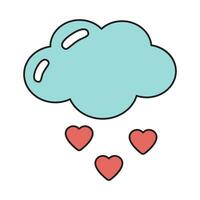 Cute cloud in retro cartoon style in love with rain from hearts. Lovely valentine day romantic concept in groovy style. vector