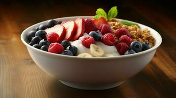 AI generated organic berry bowl a gourmet indulgence of fresh fruit photo