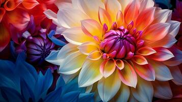 AI generated vibrant dahlia blossom a burst of multi colored beauty photo