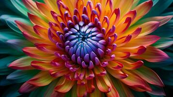 AI generated vibrant colors of a close up flower head in natural beauty photo