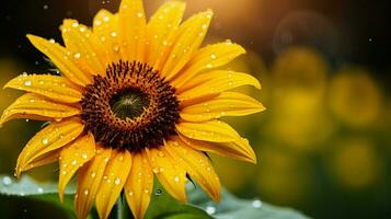 AI generated vibrant sunflower blossom in dewy meadow a bright autumn photo