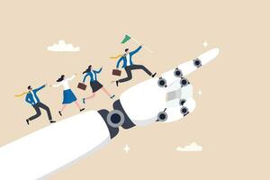 AI Artificial Intelligence help support business success, technology or innovation for new opportunity, invention for business growth concept, business people walking up on robot hand pointing up. vector