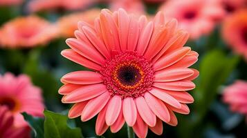 AI generated vibrant gerbera daisy in meadow close up of delicate photo