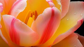 ai generado vibrante rosado y amarillo tulipán florecer en cerca arriba macro foto