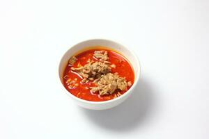 Thai food, Spicy red curry with pork on white background photo