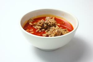 tailandés alimento, picante rojo curry con Cerdo en blanco antecedentes foto
