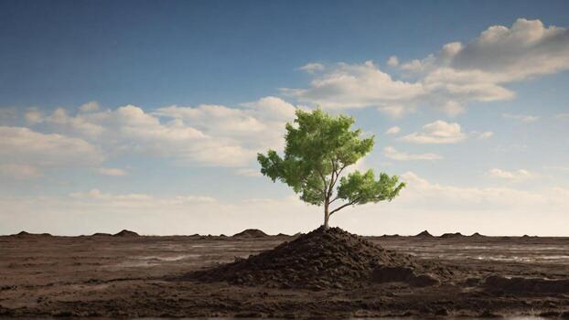 ai generado verde planta creciente fuera de suelo con montañas en antecedentes. ecología concepto. tierra día foto