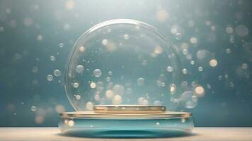 AI generated Empty glass snow globe with bubble bokeh effect background. 3d render photo