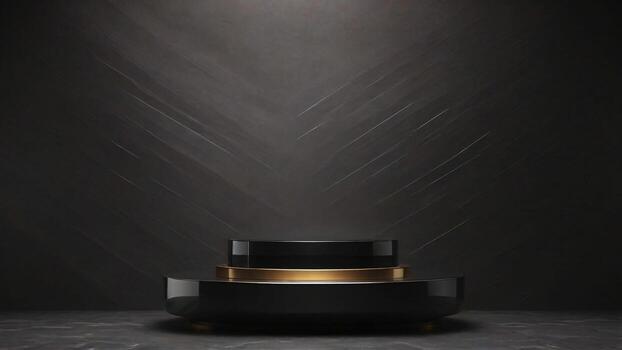 ai generado negro oro podio en oscuro antecedentes. plataforma para producto mostrar. 3d hacer foto
