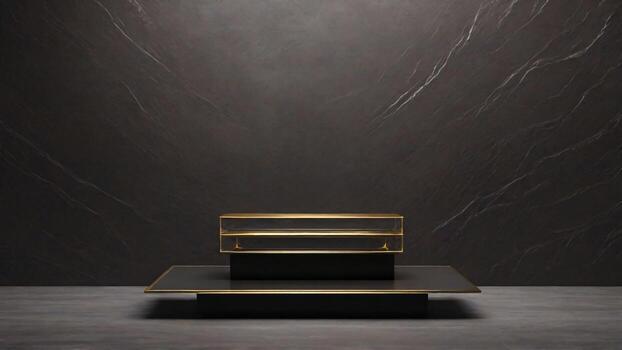 ai generado 3d hacer de negro podio en negro mármol antecedentes. mínimo moderno producto monitor concepto. foto