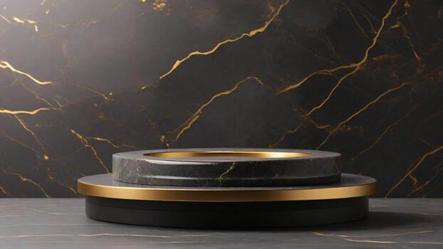 ai generado negro oro mármol podio para producto presentación. lujo antecedentes. 3d hacer foto