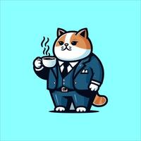 minimalist and modern coffee drinking cat logo and stickers vector