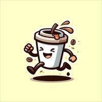 logo and stickers of cute coffee cup characters vector