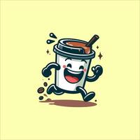 logo and stickers of cute coffee cup characters vector