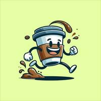 logo and stickers of cute coffee cup characters vector