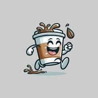 logo and stickers of cute coffee cup characters vector
