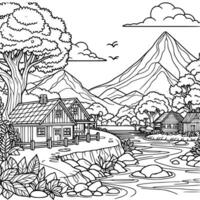 panorama  coloring book black and white. environment vector drawing