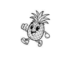 Cute Cartoon of Pineapple illustration for coloring book outline line art. Pineapple mascot design with dynamic pose vector