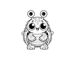 Cute Cartoon of monster turtle illustration for coloring book. outline line art. isolated white background vector