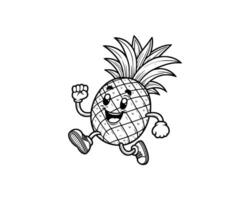 Cute Cartoon of Pineapple illustration for coloring book outline line art. Pineapple mascot design with dynamic pose vector