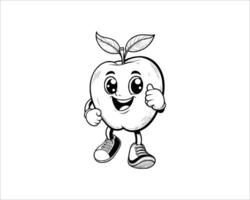 linda dibujos animados de manzana ilustración para colorante libro contorno línea Arte. manzana mascota diseño con dinámica actitud vector
