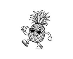 Cute Cartoon of Pineapple illustration for coloring book outline line art. Pineapple mascot design with dynamic pose vector