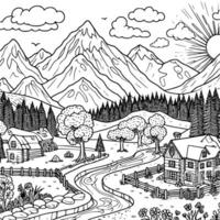 panorama  coloring book black and white. environment vector drawing