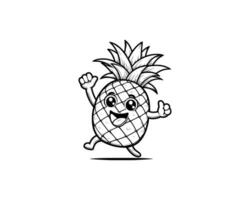 Cute Cartoon of Pineapple illustration for coloring book outline line art. Pineapple mascot design with dynamic pose vector