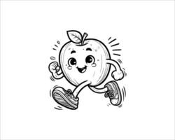 Cute Cartoon of apple illustration for coloring book outline line art. apple mascot design with dynamic pose vector