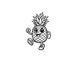 Cute Cartoon of Pineapple illustration for coloring book outline line art. Pineapple mascot design with dynamic pose vector