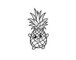 linda dibujos animados de piña ilustración para colorante libro contorno línea Arte. piña mascota diseño con dinámica actitud vector